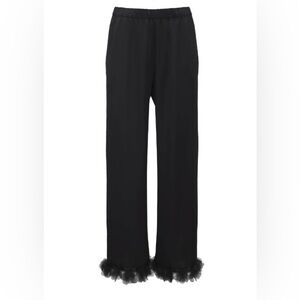 For Love And Lemons Women’s Tulle Fluff Wide Leg Black Satin Elastic Pants Sz L